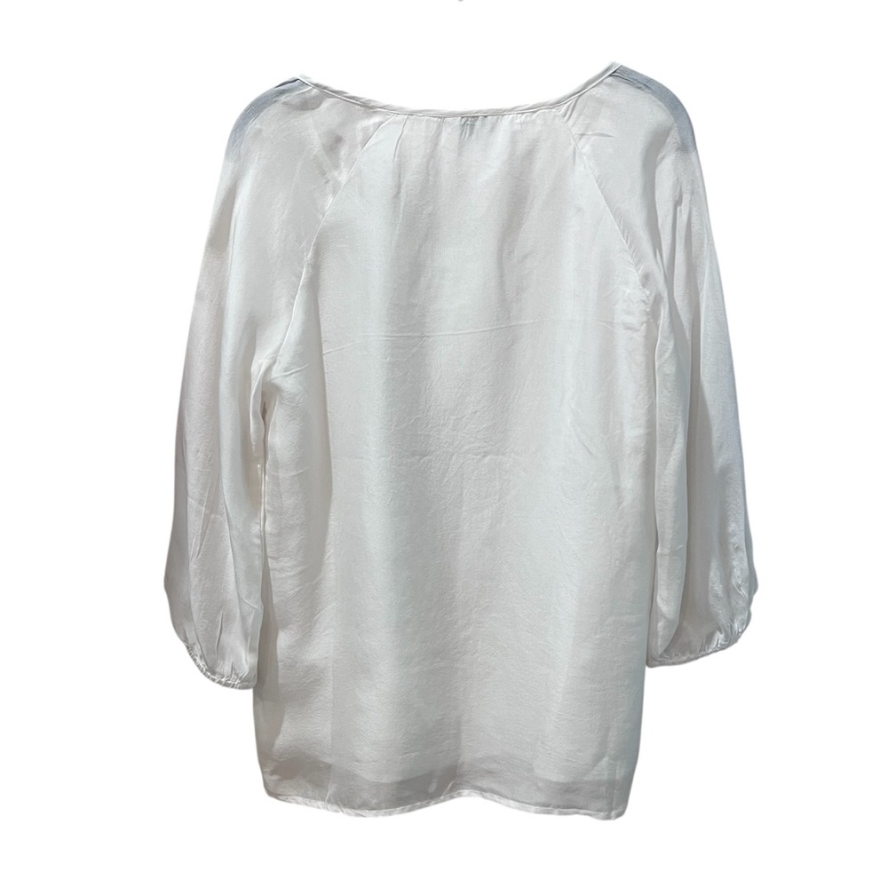 J Peterman White Silk Tunic Blouse Floral Embroidered Victorian Sequins Size 6 - Picture 2 of 9